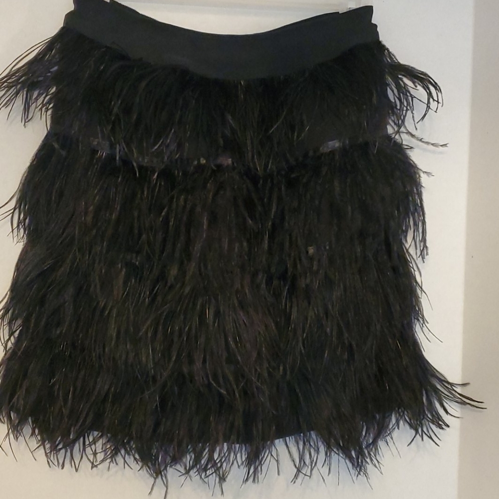 Mini Real feather skirt black